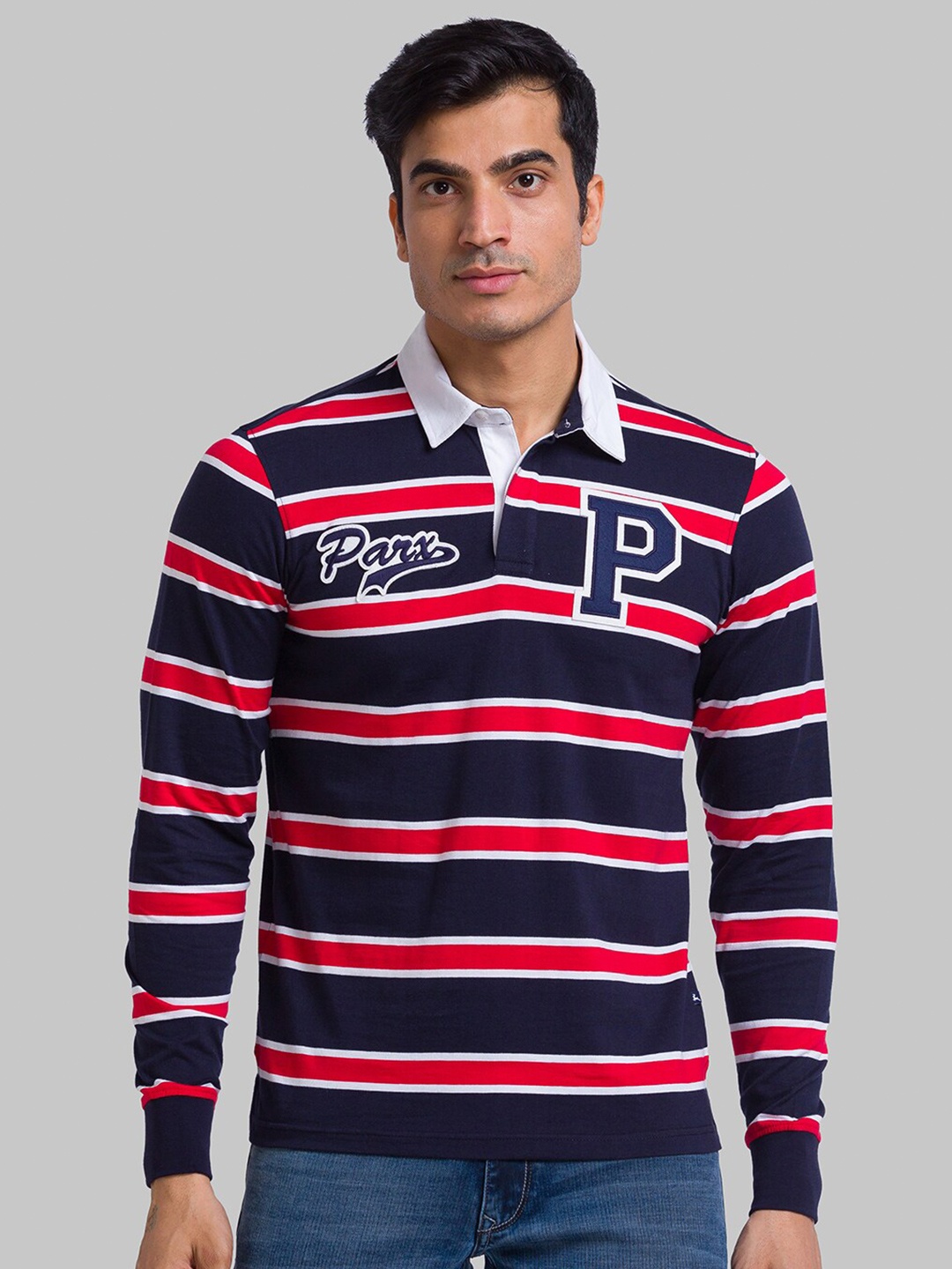 

Parx Men Blue & Red Striped Polo Collar T-shirt