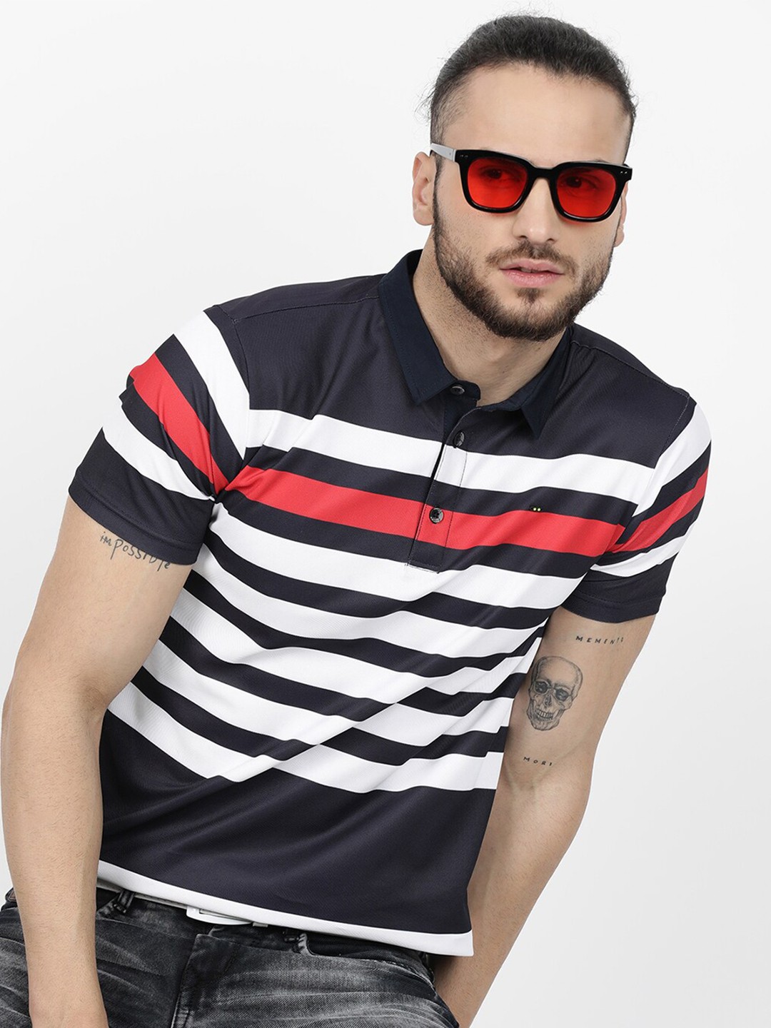 

V2 Value & Variety Men Blue Striped Polo Collar T-shirt