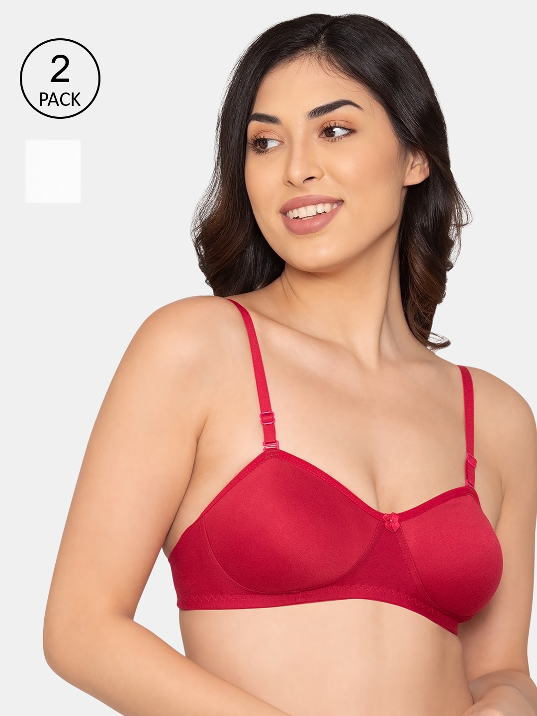 

K LINGERIE Women Pack of 2 Red and White Non-Padded Anti Odour Bra
