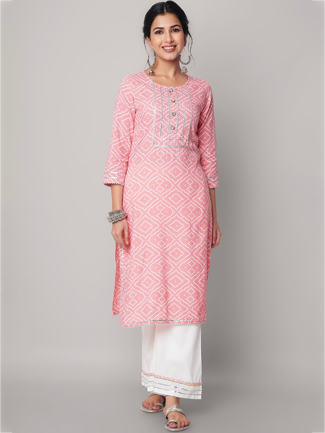 God Bless Women Peach-Coloured Gotta Patti Kurta with Skirt
