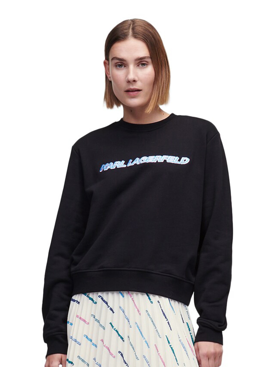 

Karl Lagerfeld Women Black Brand Logo Printed Pure Cotton Sweatshirt