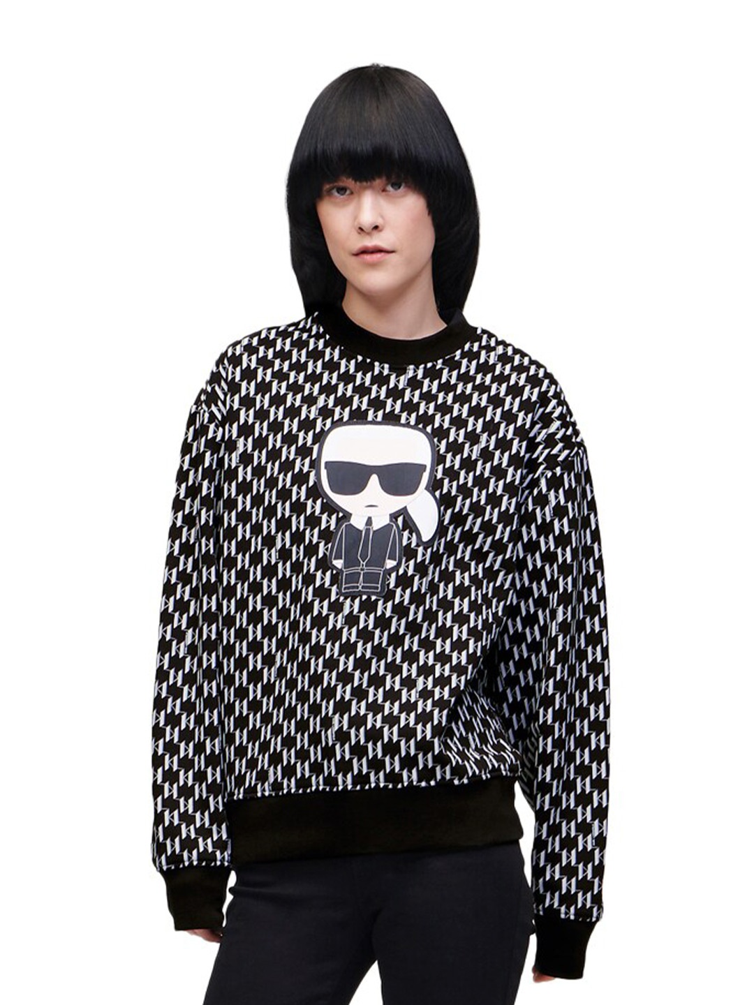 

Karl Lagerfeld Women Black Striped Monogram Sweatshirt