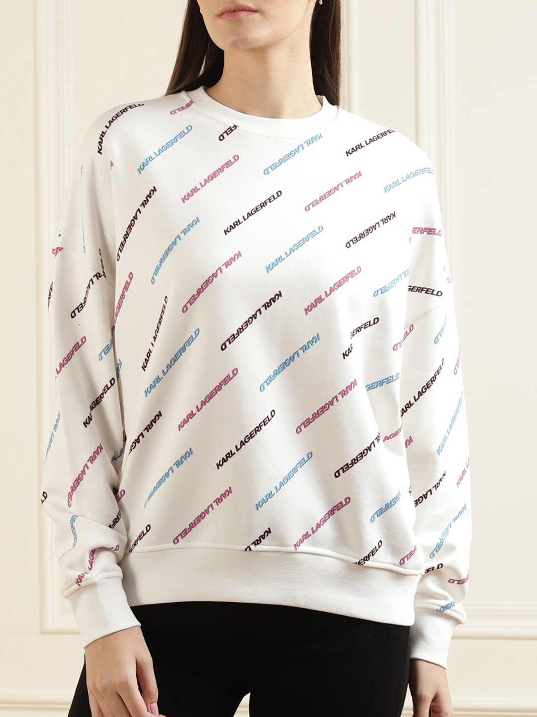 

Karl Lagerfeld Women White All Over Logo Terry Sweatshirt