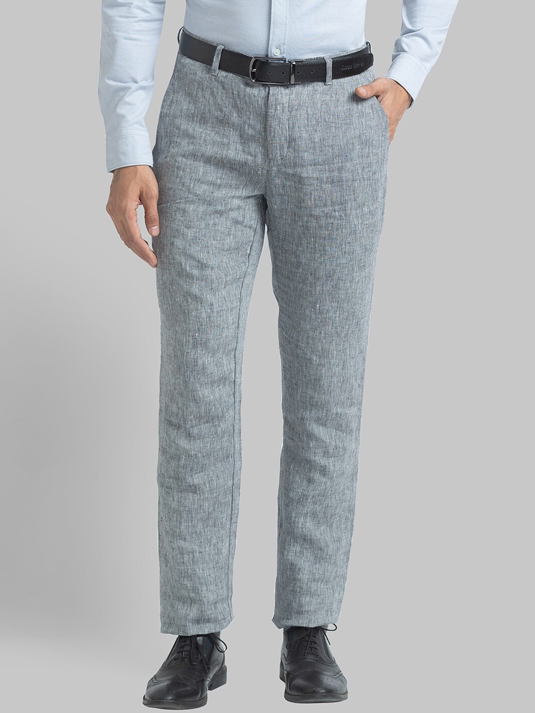 

Raymond Men Grey Textured Formal Trousers