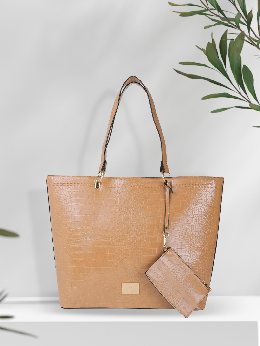 

Allen Solly Camel Brown Croc Textured Oversized Shoulder Bag