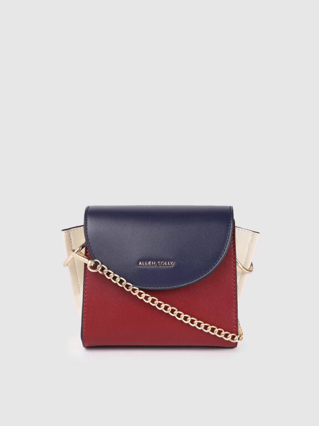 

Allen Solly Burgundy and Navy Blue Colourblocked Structured Sling Bag