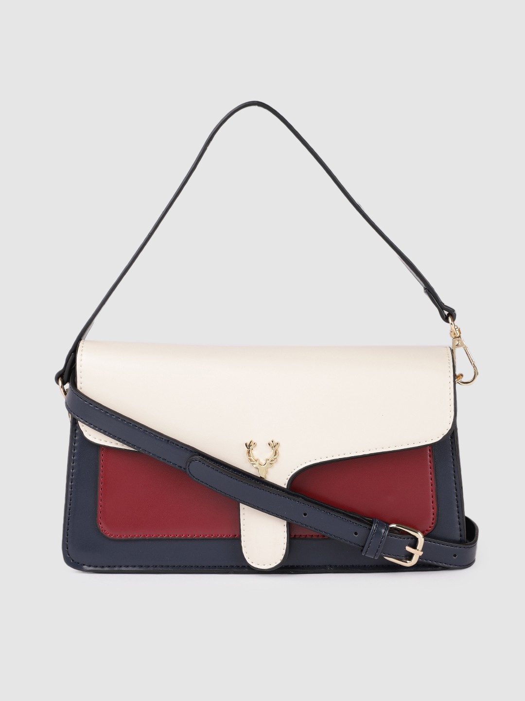 

Allen Solly Off-White & Burgundy Colourblocked Structured Handheld Bag