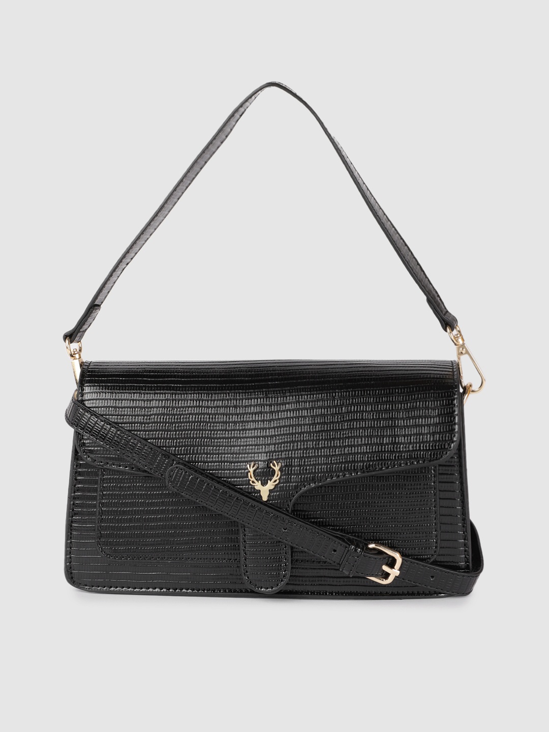 

Allen Solly Black Textured Baguette Style Handheld Bag