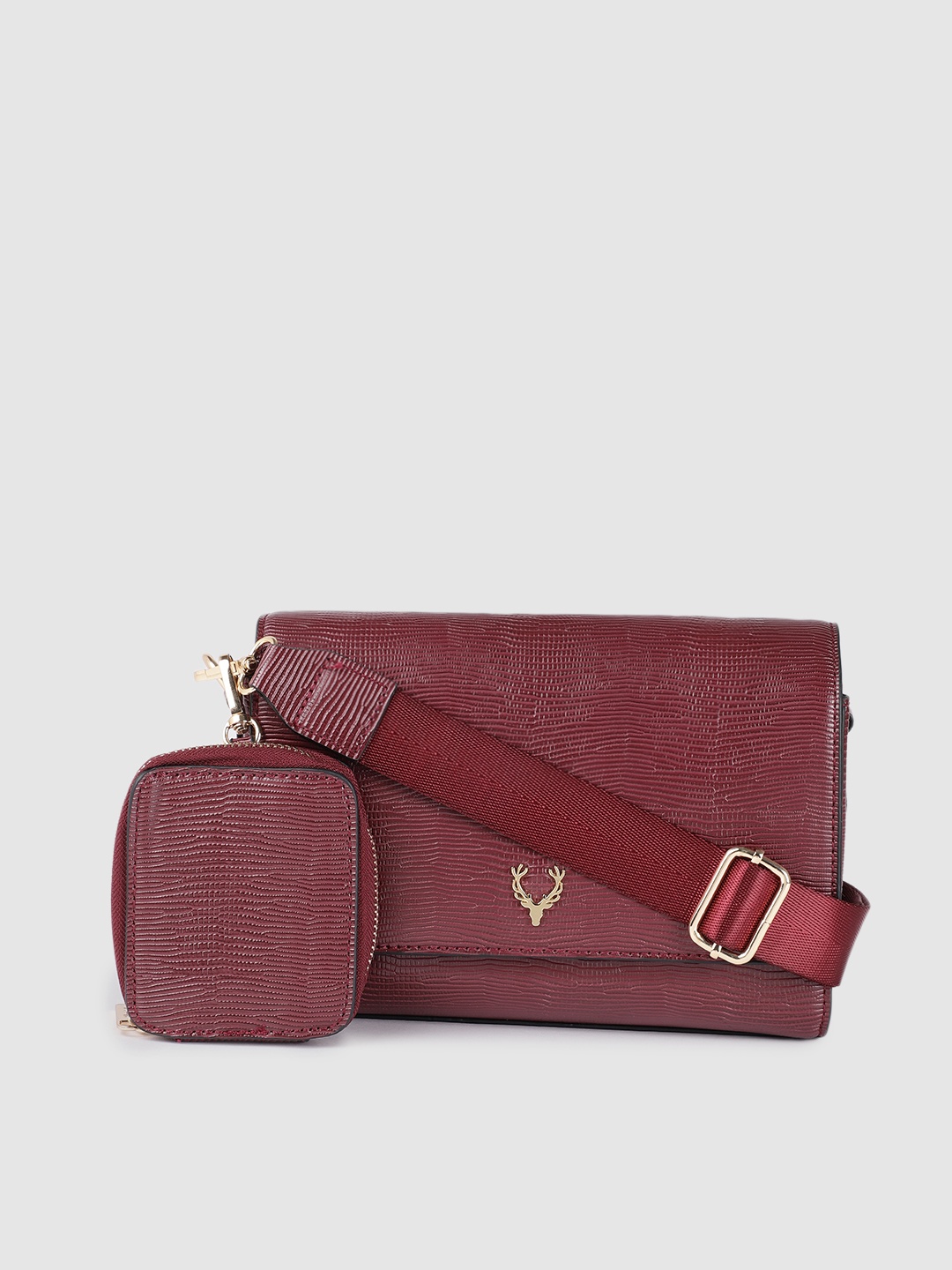

Allen Solly Burgundy Animal Textured Structured Shoulder Bag With Pouch