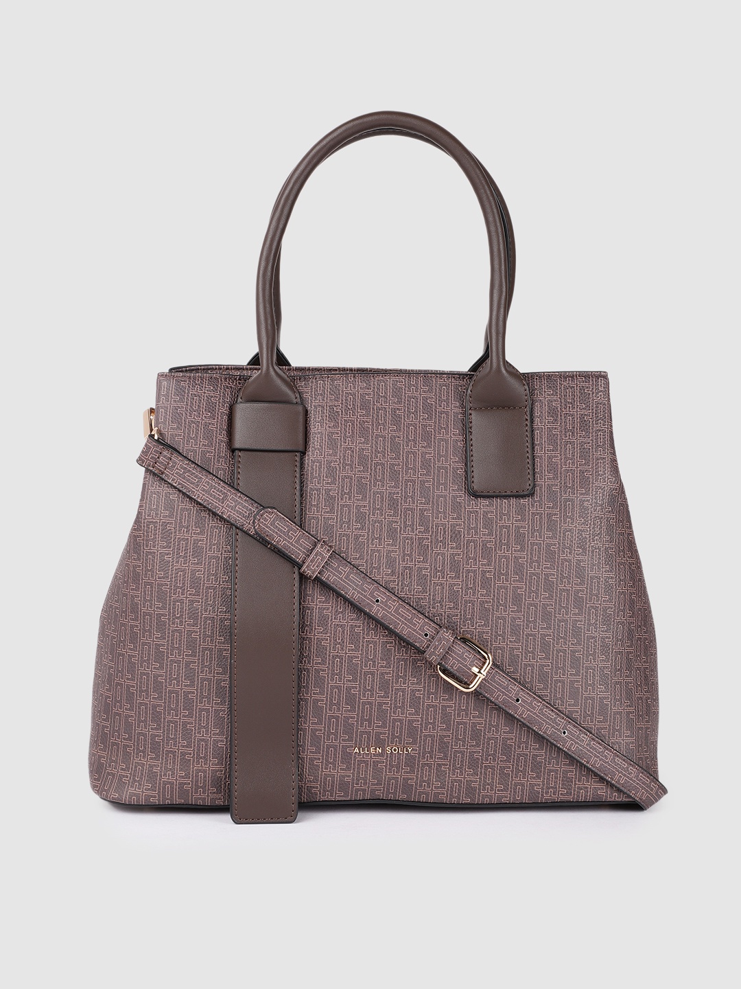 

Allen Solly Brown Brand Logo Print PU Structured Handheld Bag with Applique Detail