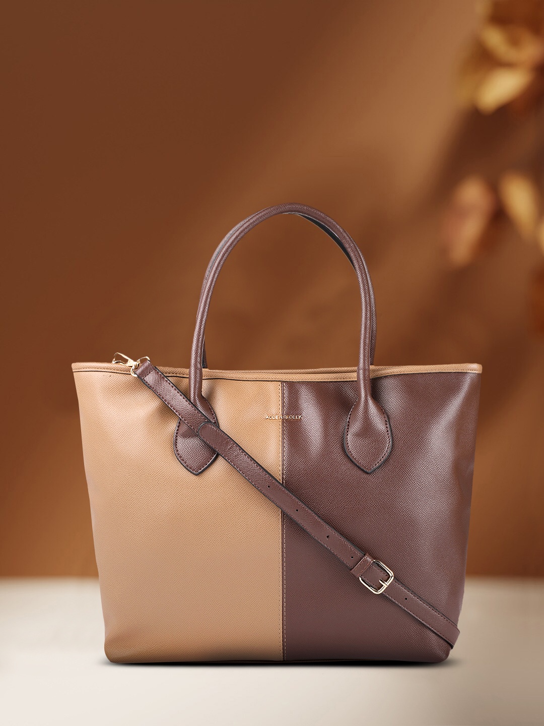 

Allen Solly Tan Brown Colourblocked PU Structured Shoulder Bag