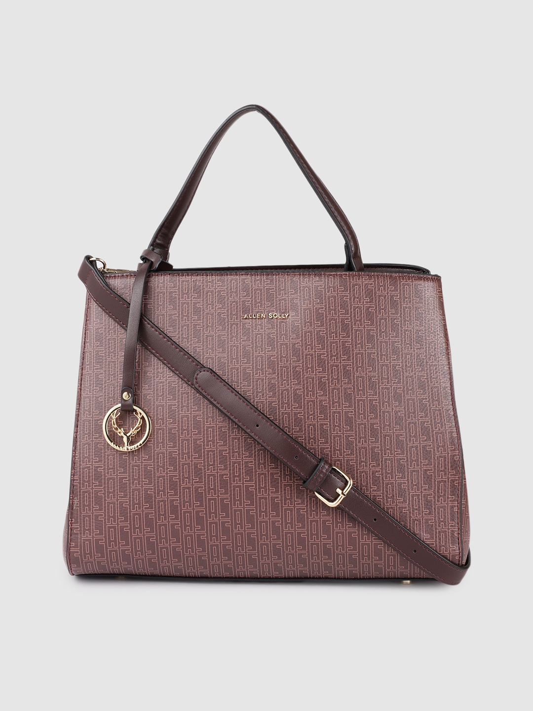 

Allen Solly Brown Brand Logo Print PU Structured Handheld Bag with Tasselled Detail