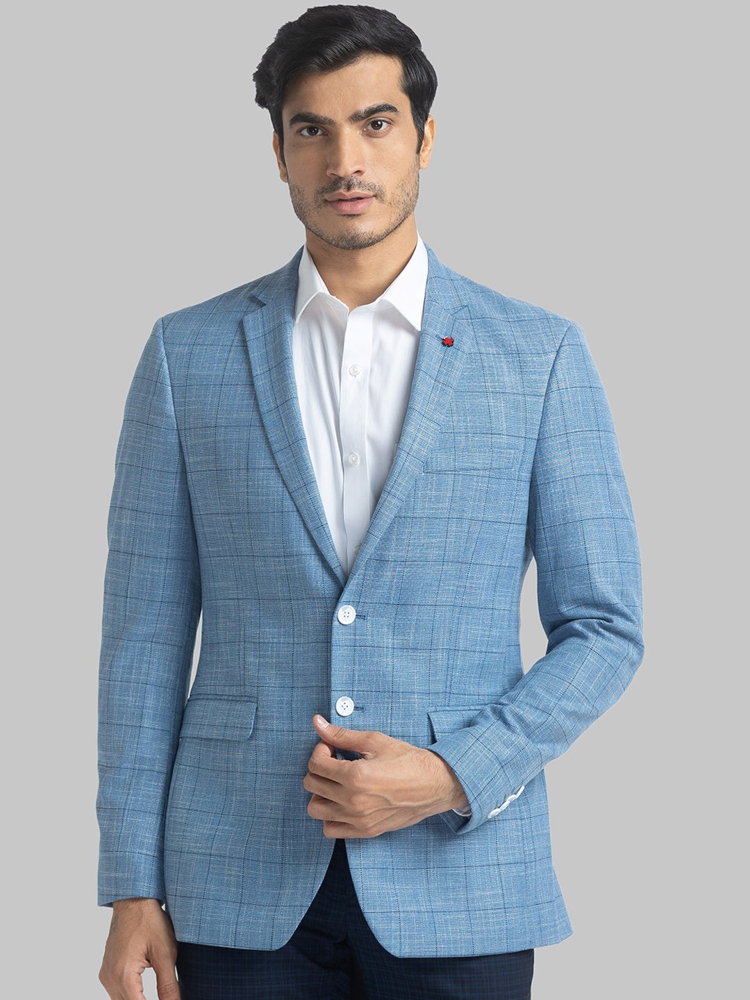 

Raymond Men Blue Checked Single Breasted Formal Blazer