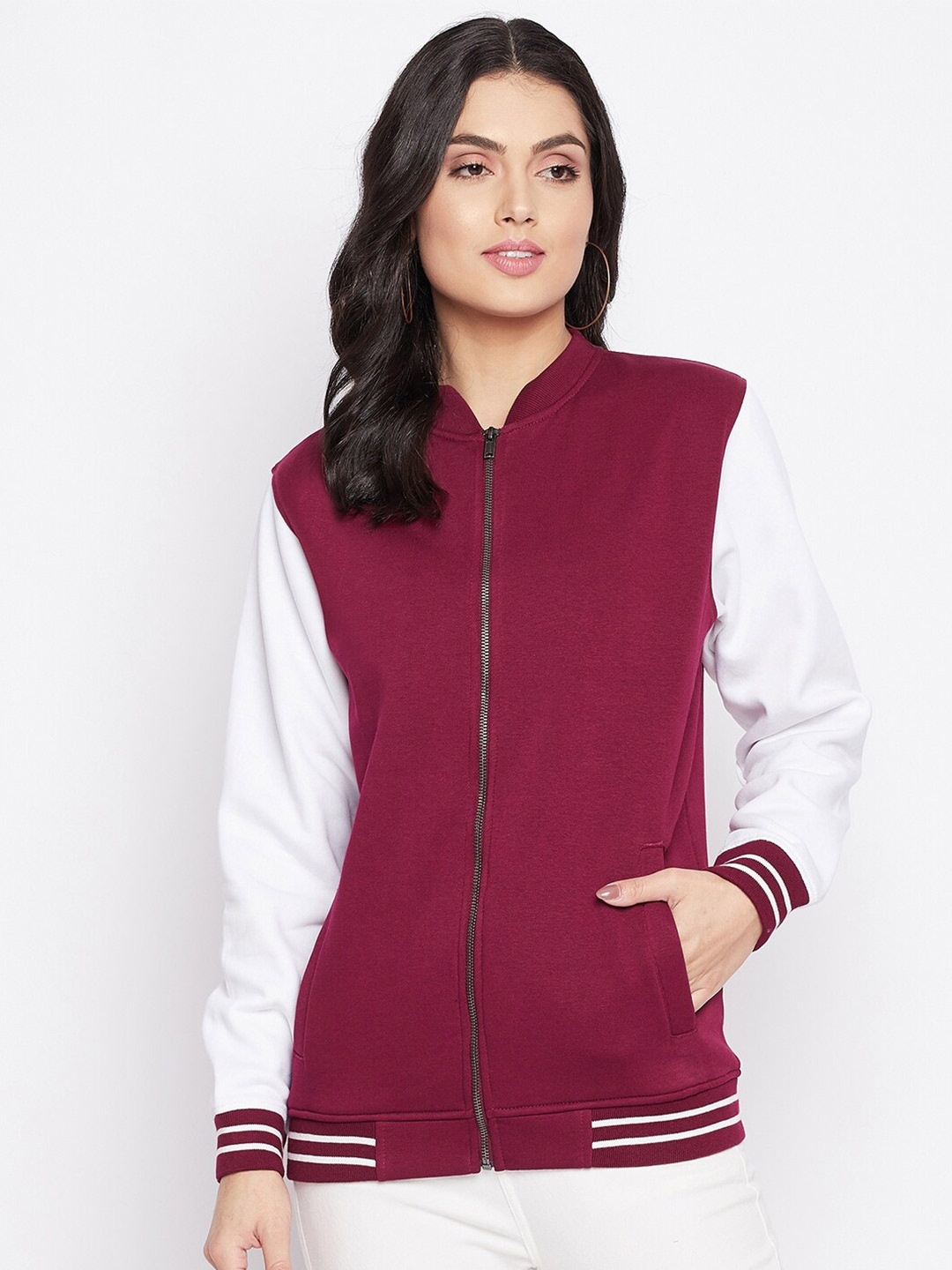 

HARBOR N BAY Women Maroon Colourblocked Sweatshirt
