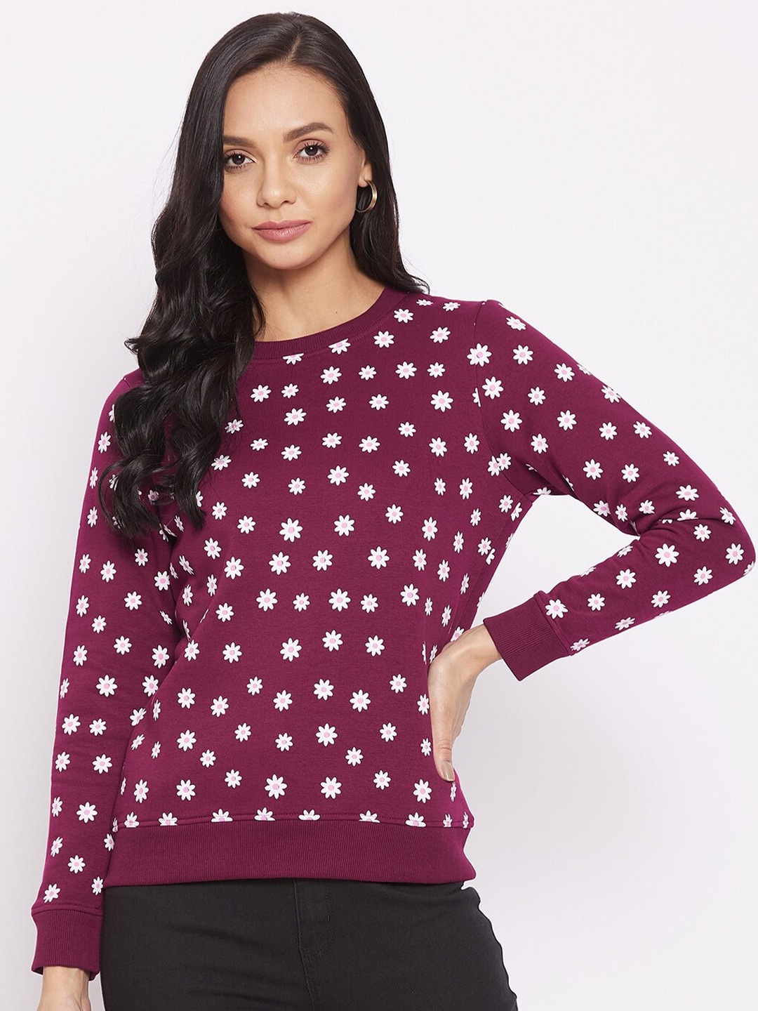 

HARBOR N BAY Women Maroon Printed Sweatshirt