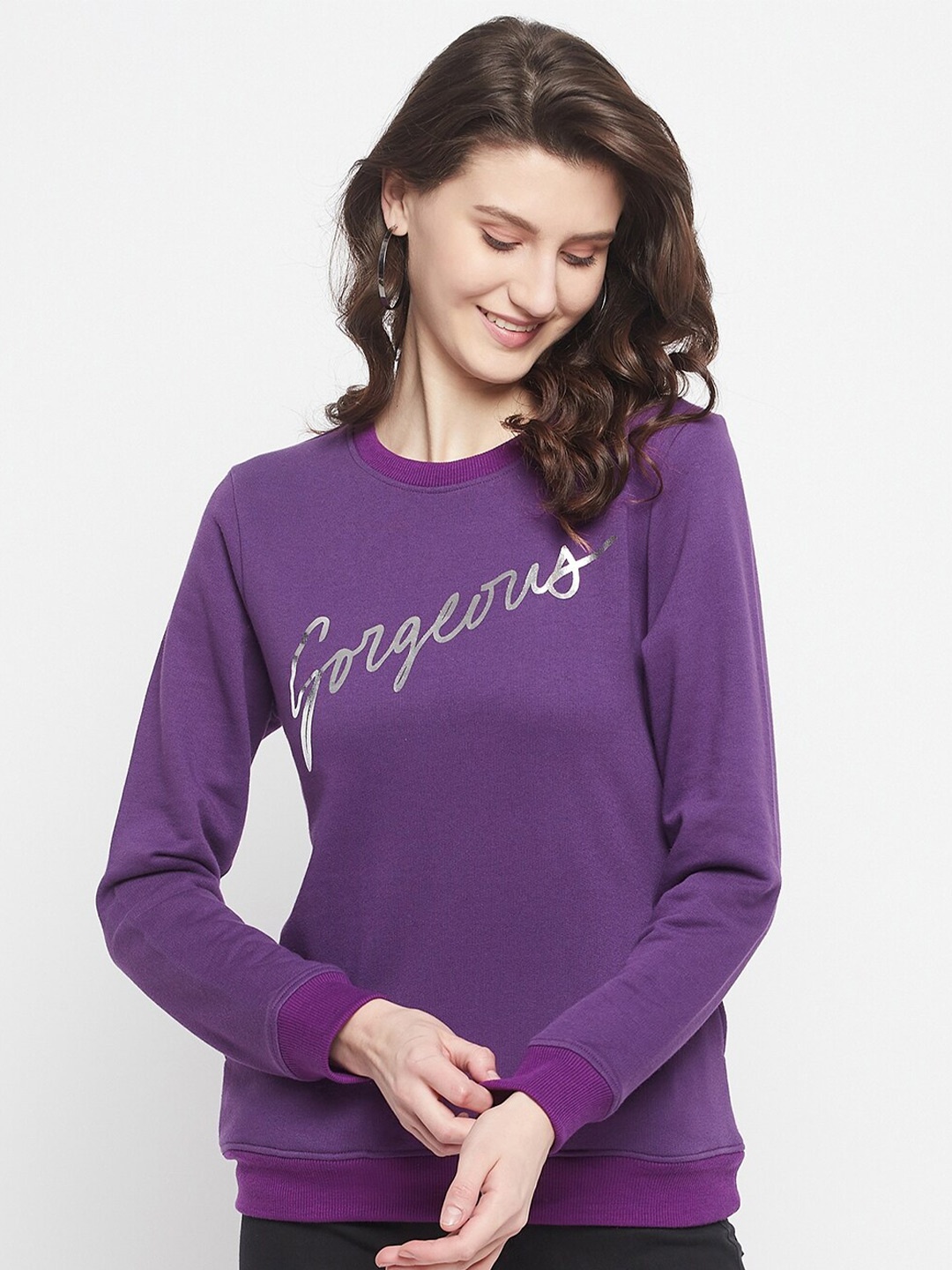 

HARBOR N BAY Women Purple Printed Sweatshirt
