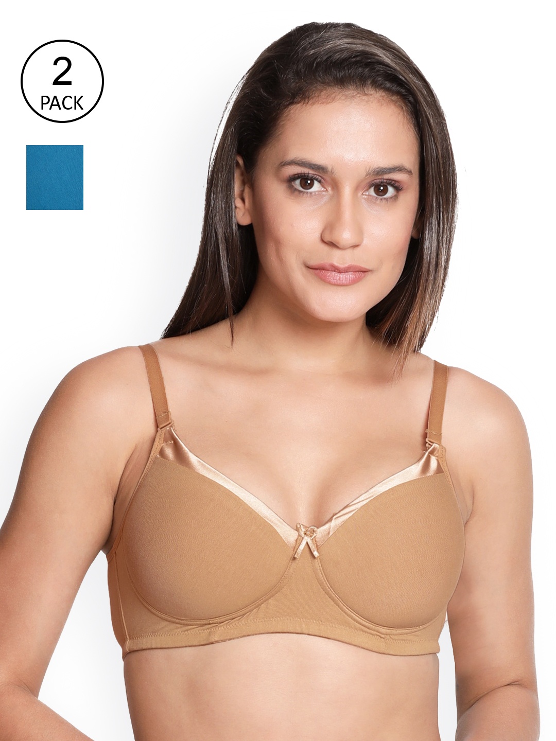 

Susie Pack of 2 Beige & Teal Blue T-Shirt Bra - Anti-Odour