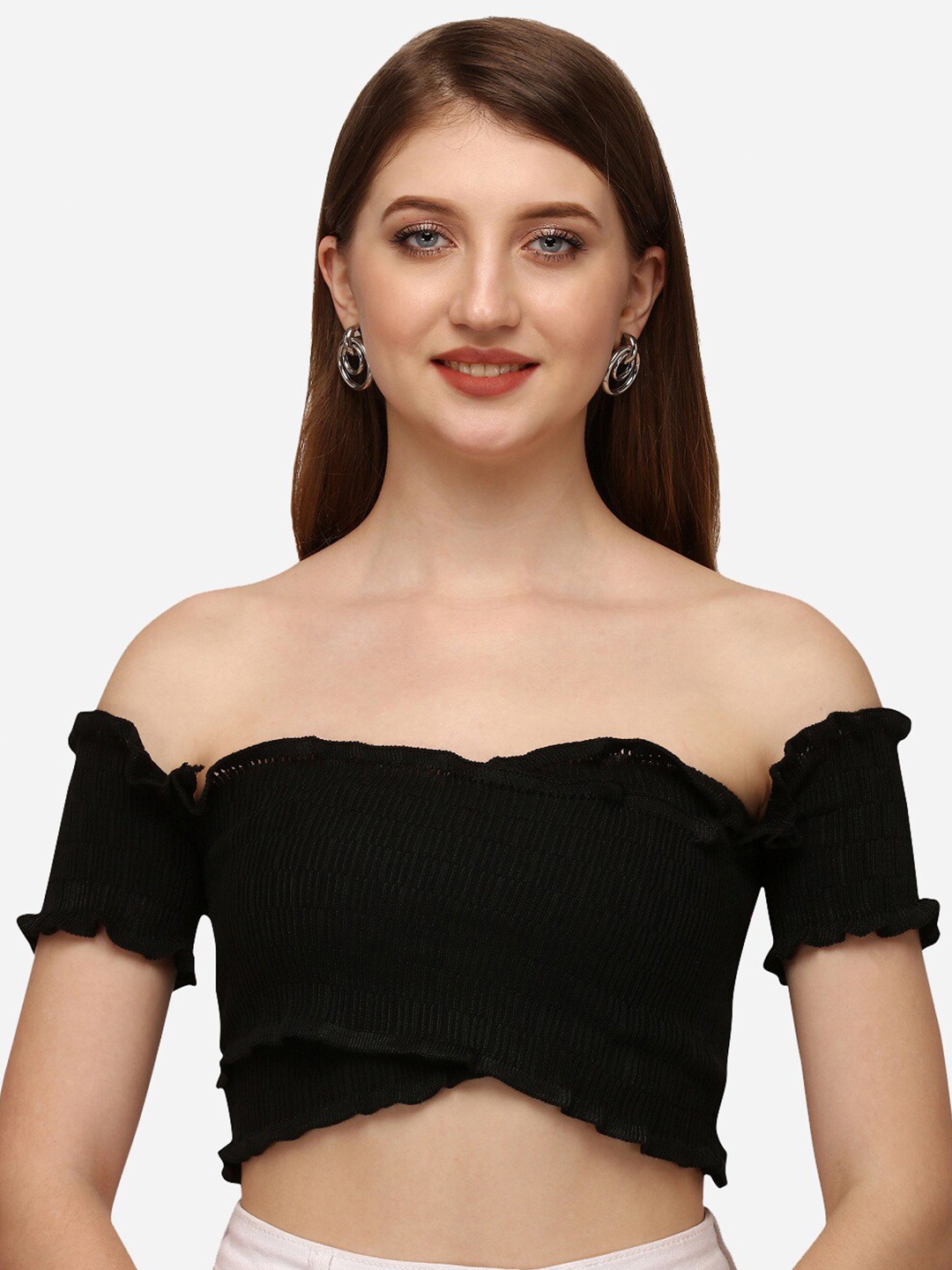

HSR Black Off-Shoulder Bardot Crop Top