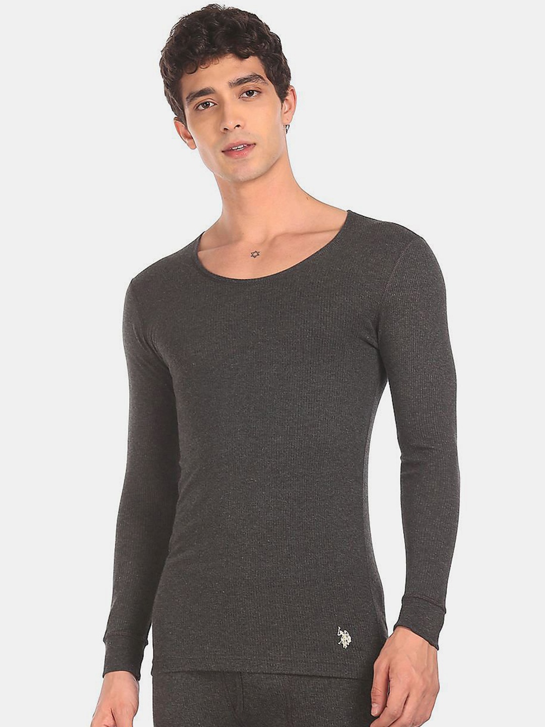 

U.S. Polo Assn. Men's Charcoal Grey Solid Thermal Tops