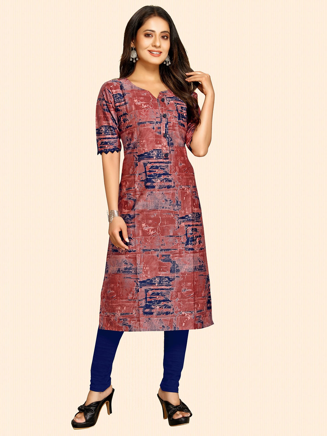 

RACHNA Women Maroon & Navy Blue Printed Denim Kurta
