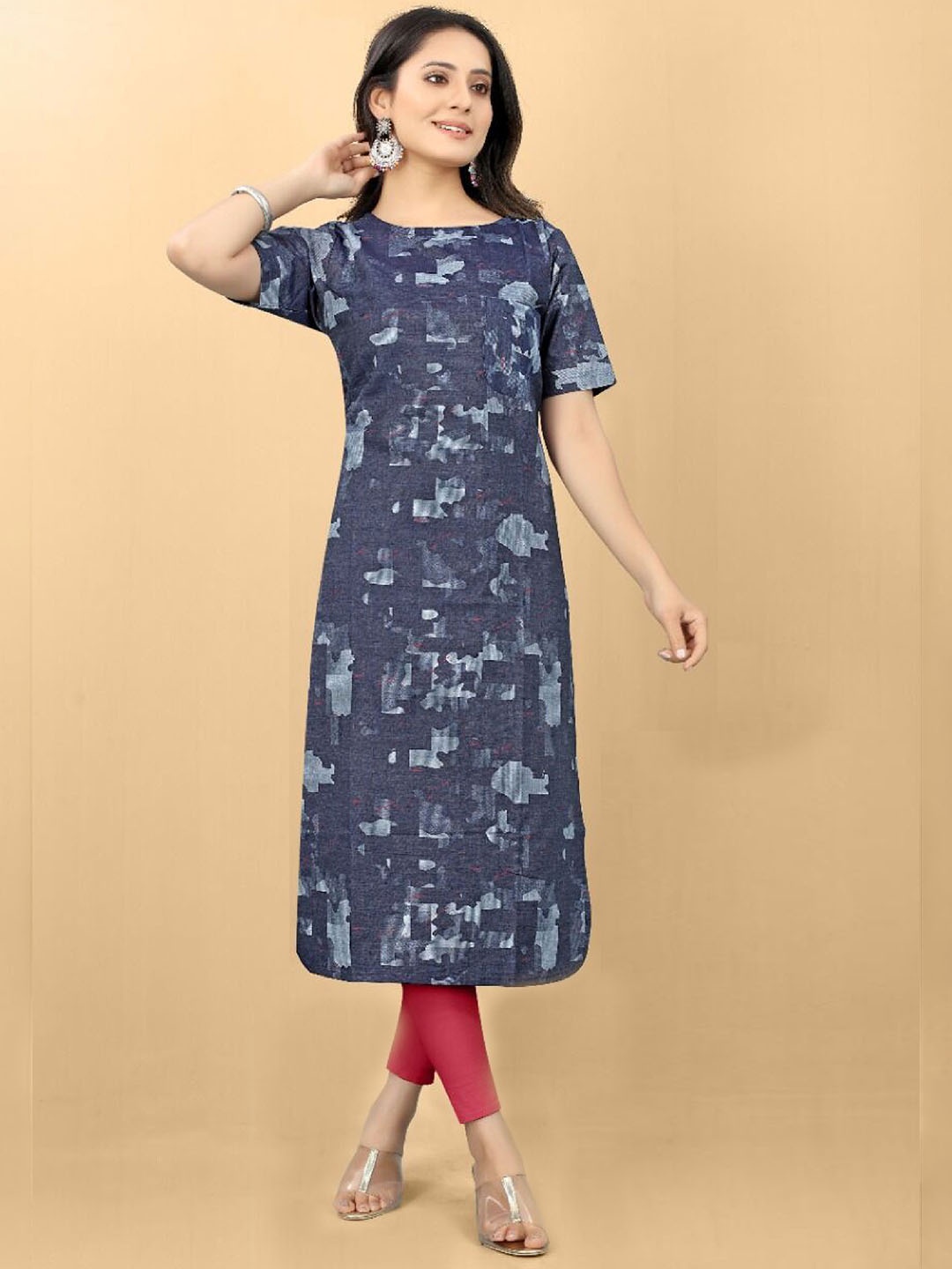 

RACHNA Women Navy Blue Printed Denim Kurta