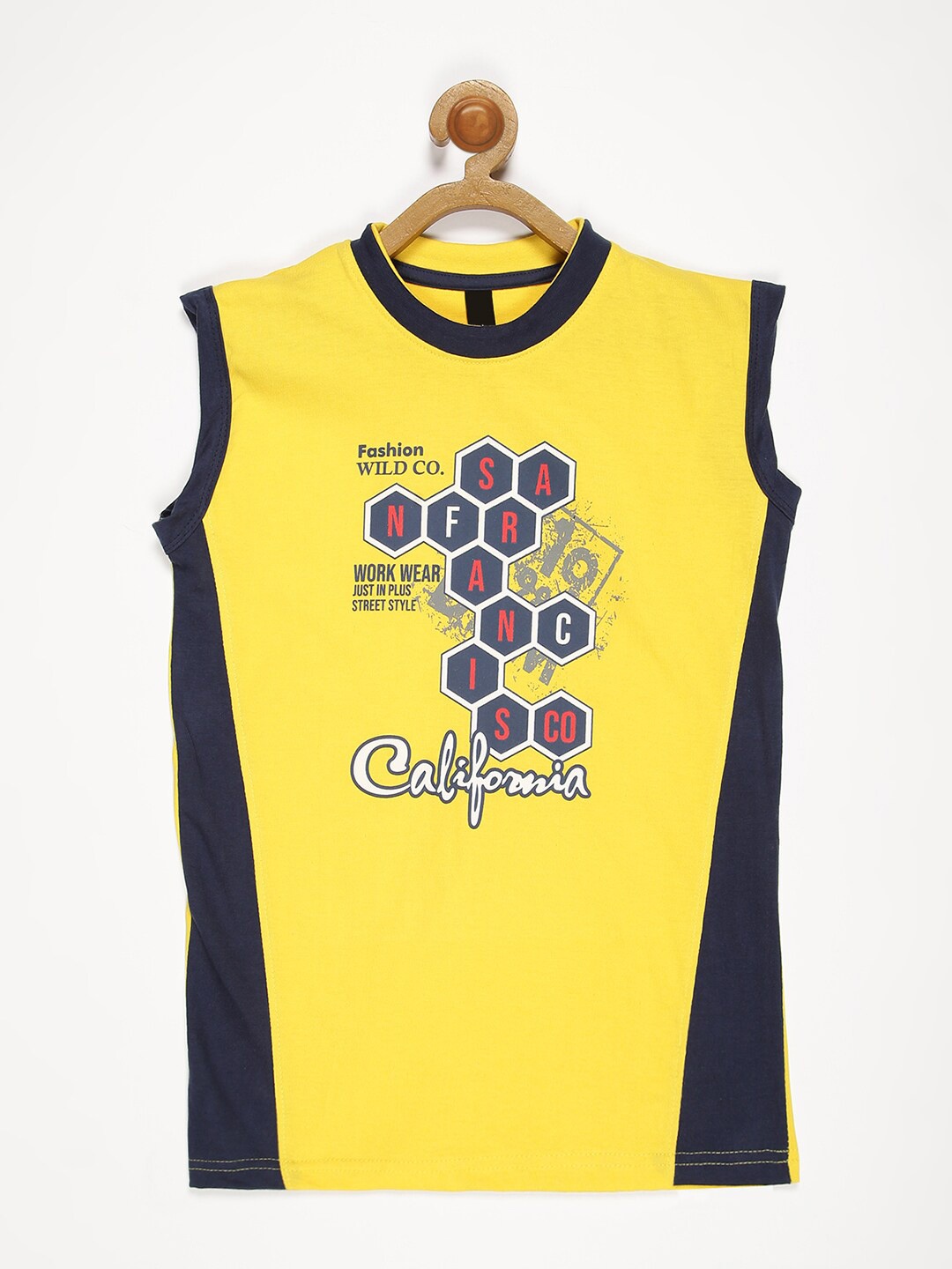 

V2 Value & Variety Kids-Boys Mustard Yellow Colourblocked Raw Edge T-shirt