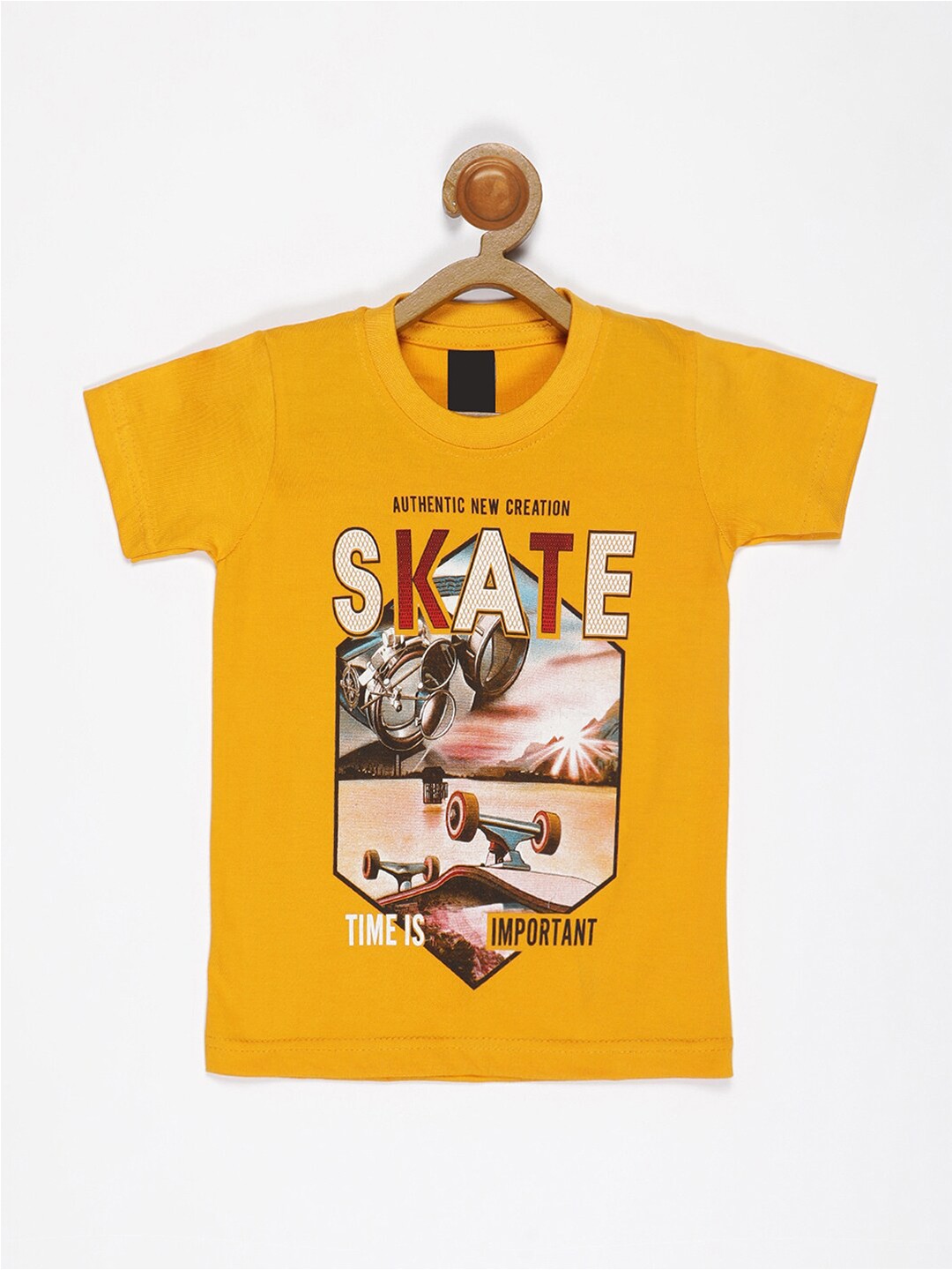

V2 Value & Variety Boys Mustard Yellow Printed Applique T-shirt