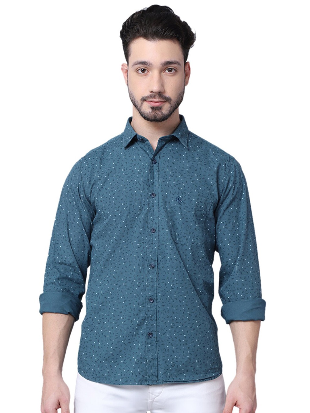 

Cantabil Men Teal Printed Casual Shirt