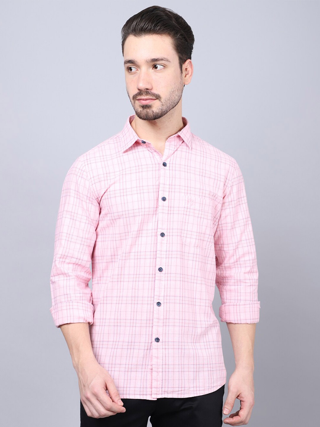 

Cantabil Men Pink Grid Tattersall Checks Checked Casual Cotton Shirt
