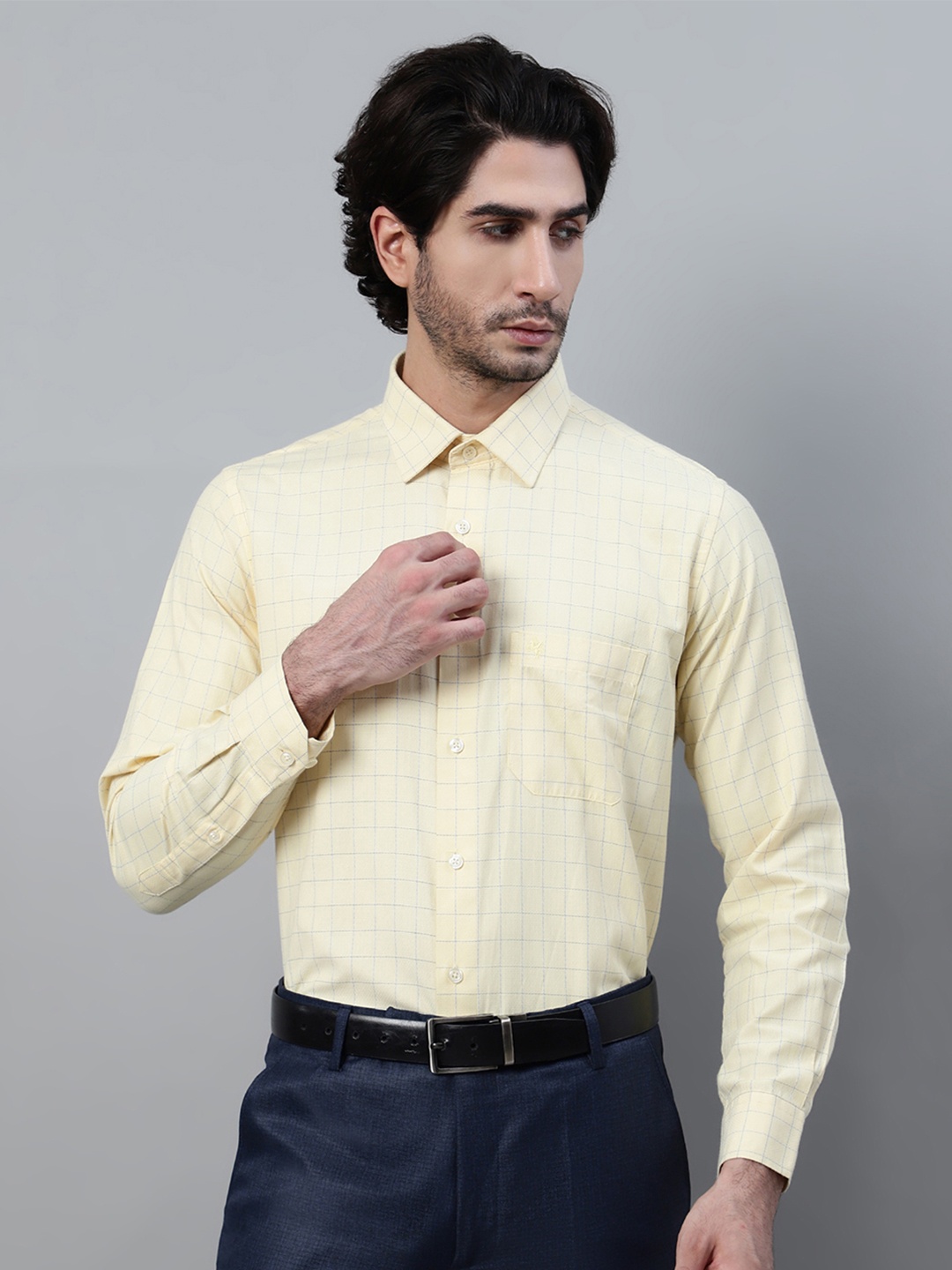 

Cantabil Men Yellow Checked Casual Cotton Shirt