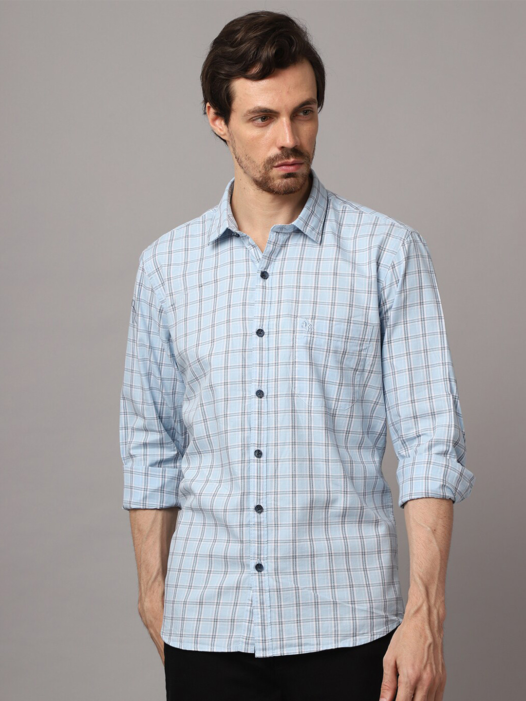 

Cantabil Men Blue Checked Casual Shirt