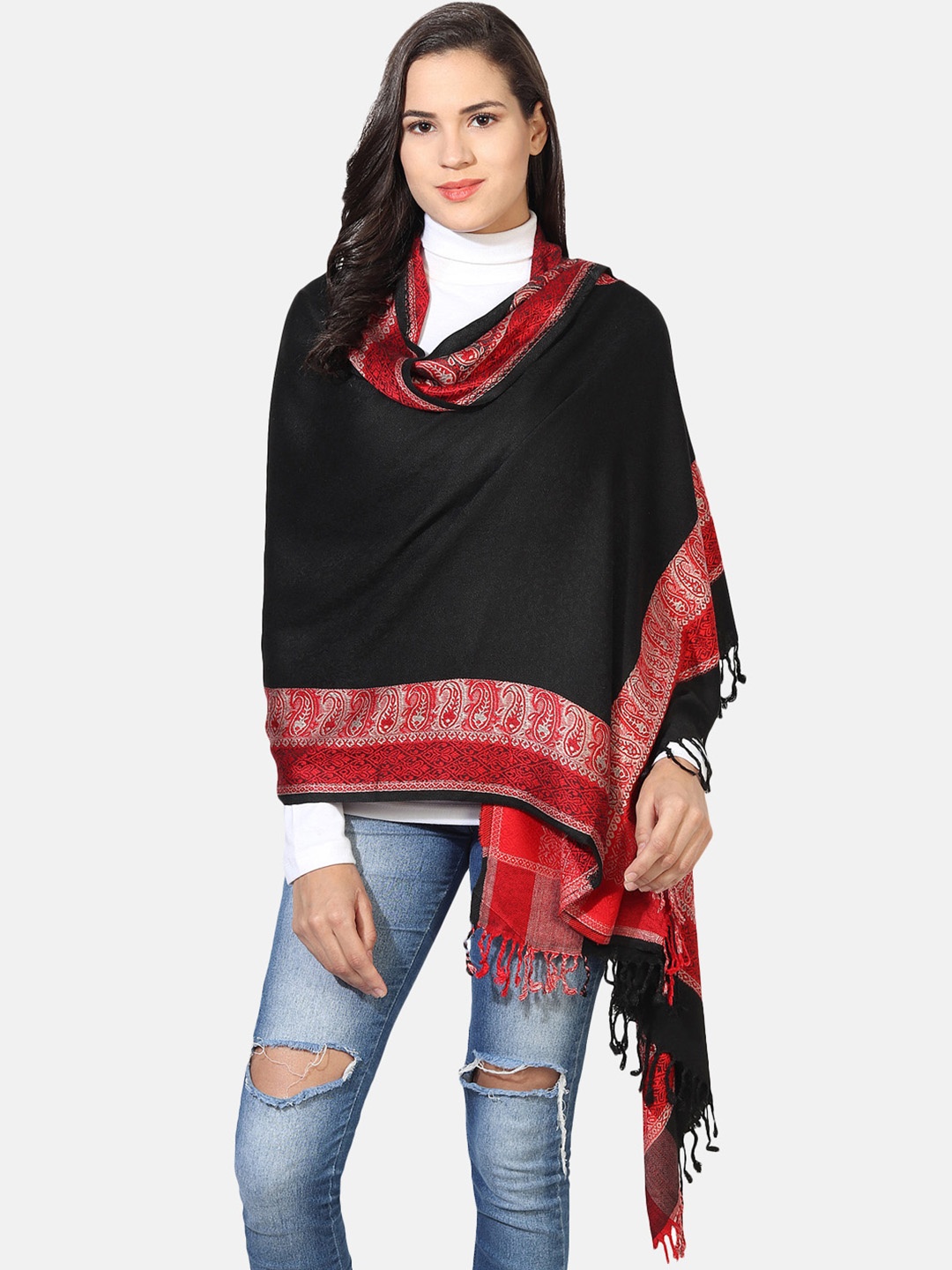 

MUFFLY Women Black & Red Woven Design Stole