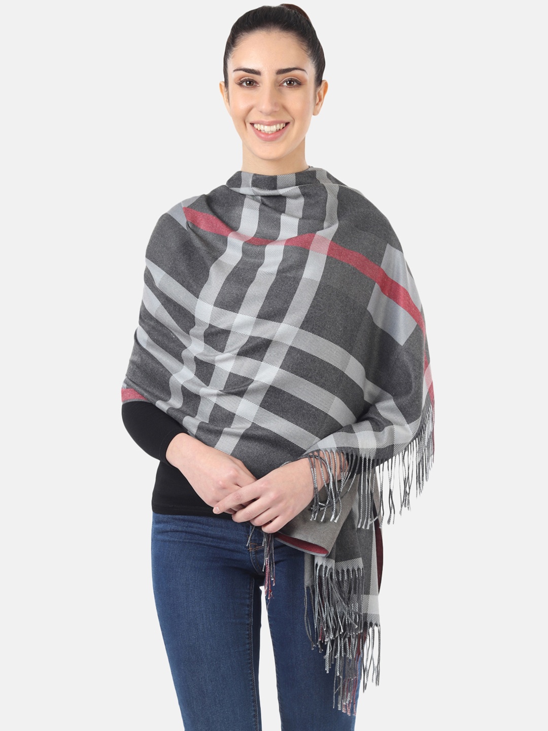 

MUFFLY Women's Grey & Red Printed Stole