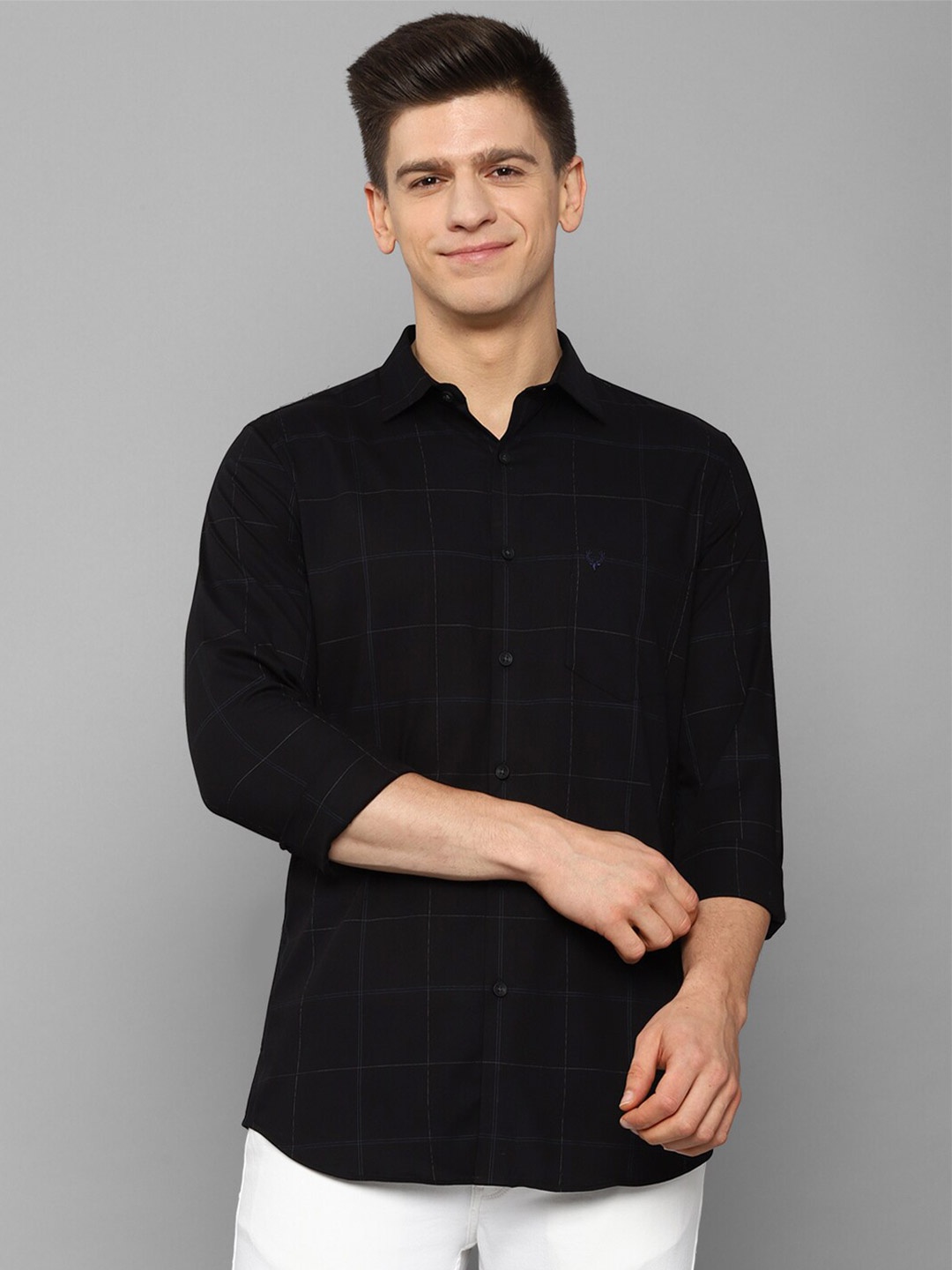 

Allen Solly Men Black Slim Fit Windowpane Checks Checked Casual Shirt