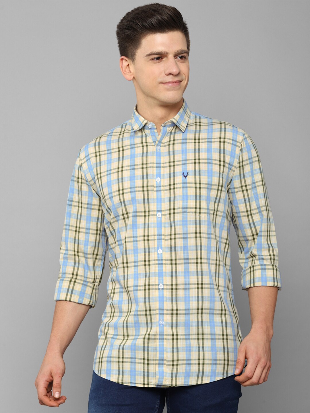 

Allen Solly Men Yellow & Blue Slim Fit Tartan Checks Casual Shirt