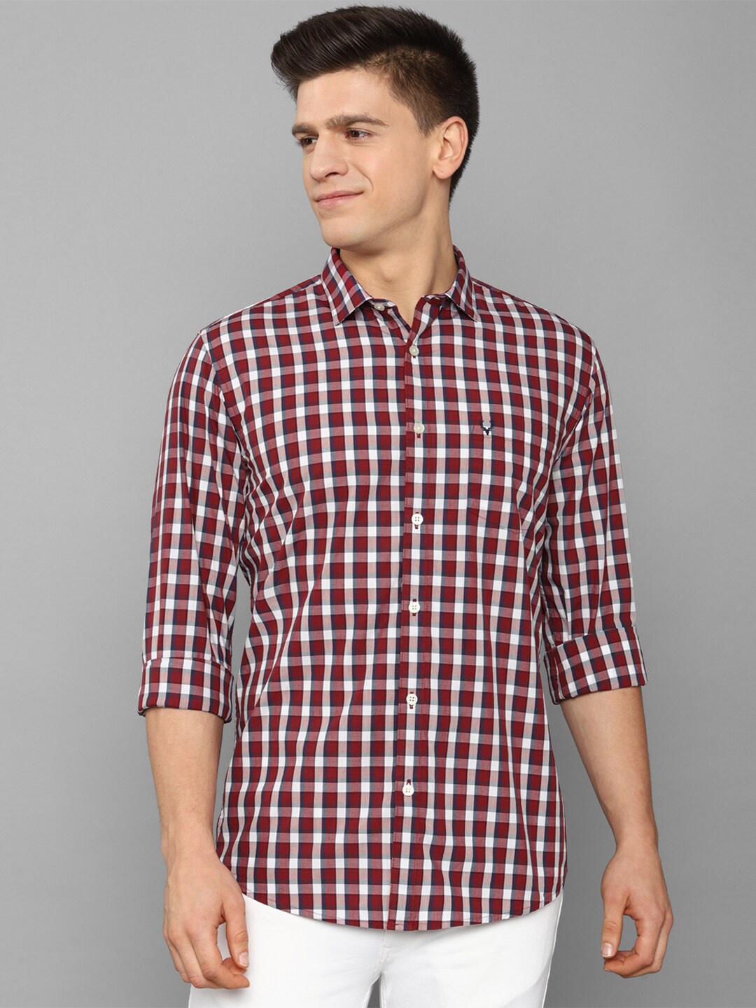 

Allen Solly Men Maroon Slim Fit Tartan Checks Checked Casual Shirt