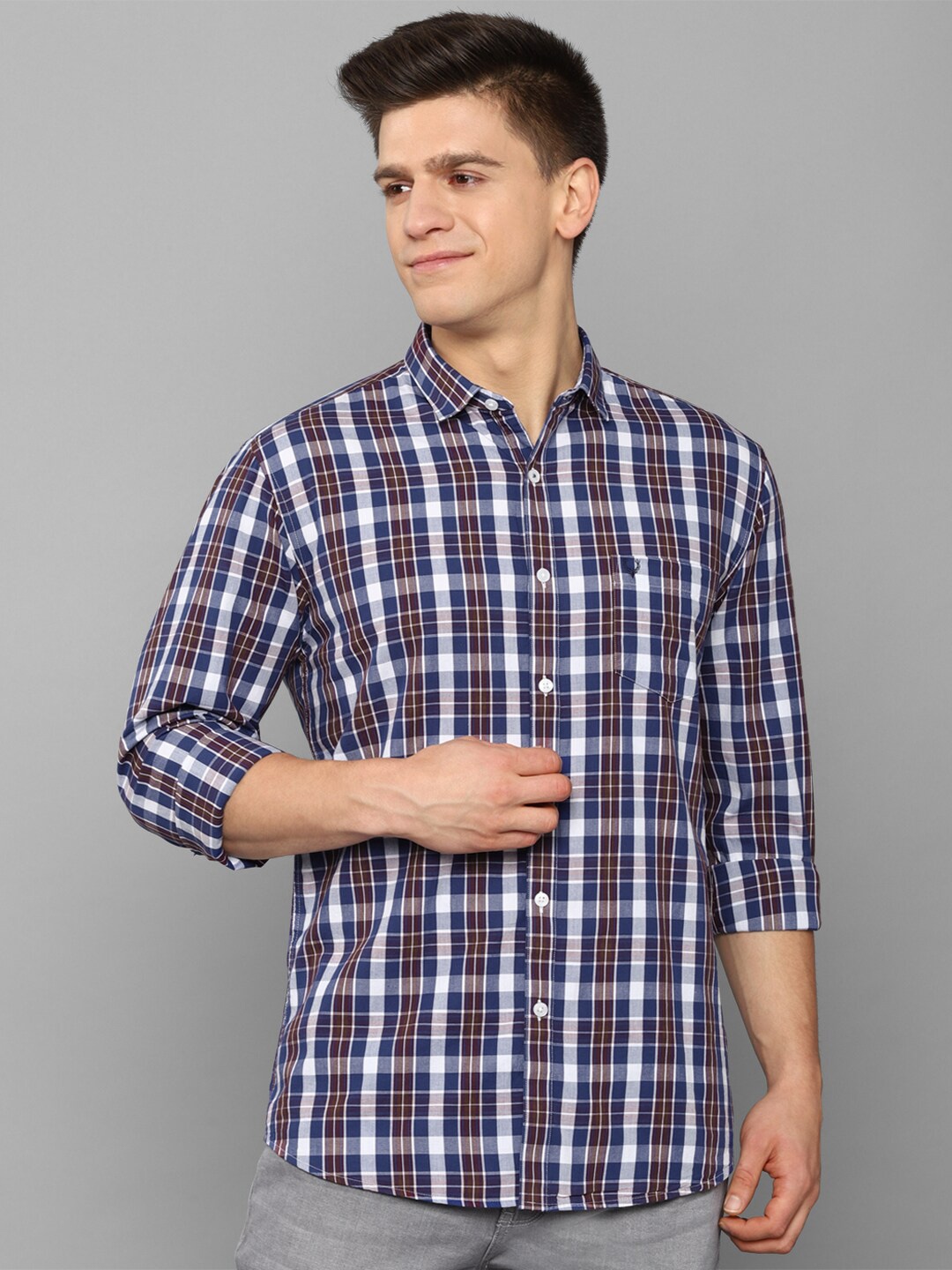 

Allen Solly Men Navy Blue Slim Fit Tartan Checks Checked Casual Shirt