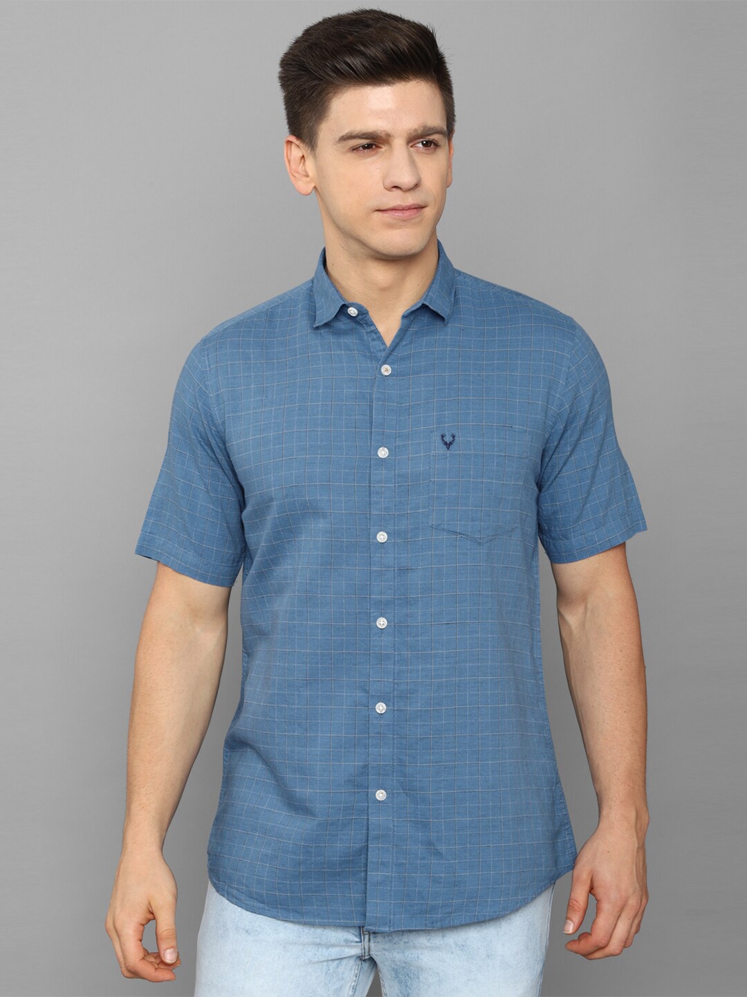 

Allen Solly Men Blue Slim Fit Grid Tattersall Checks Checked Casual Shirt