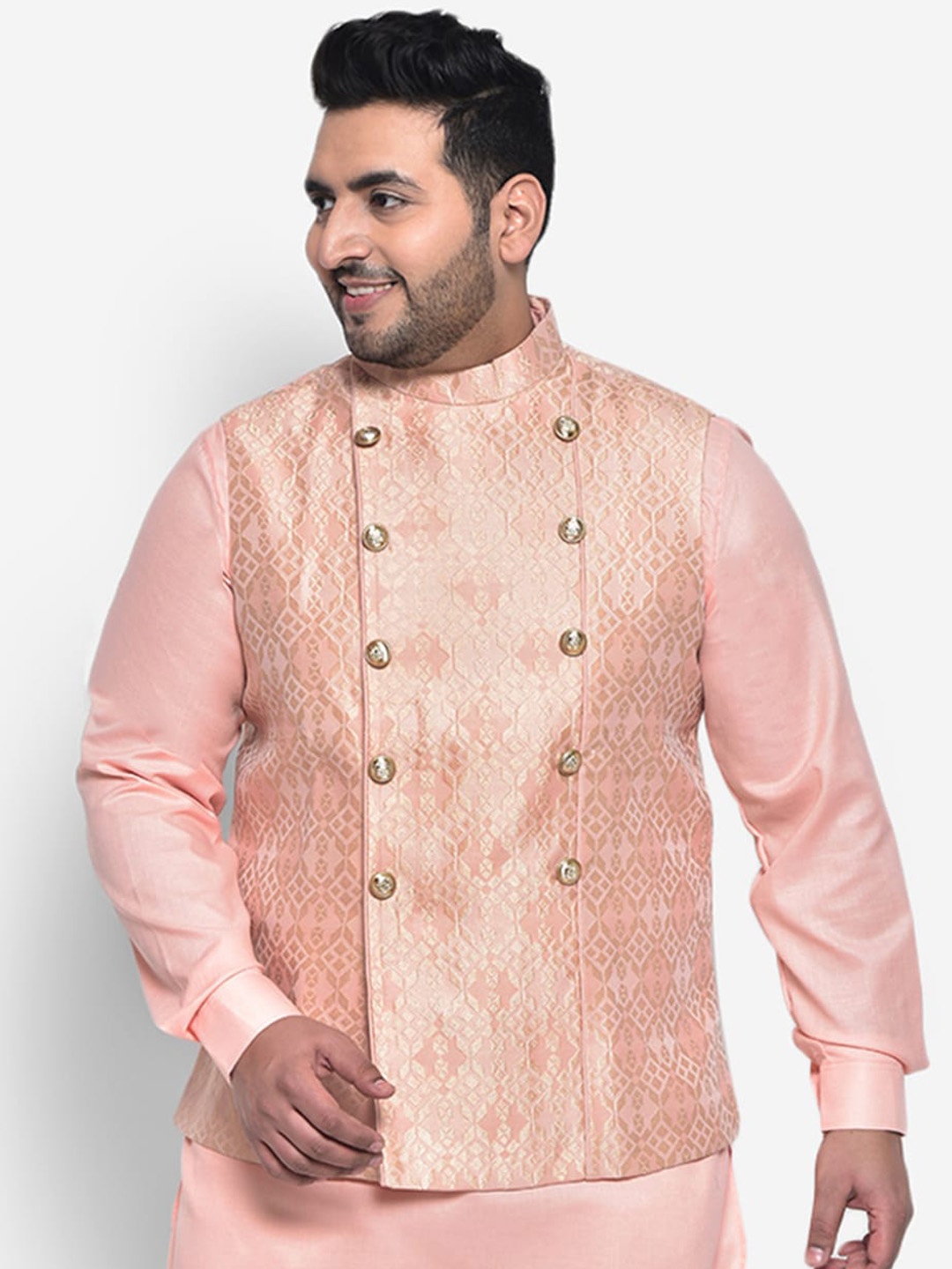 

KISAH PLUS Men Peach Coloured Printed Woven Nehru Jackets