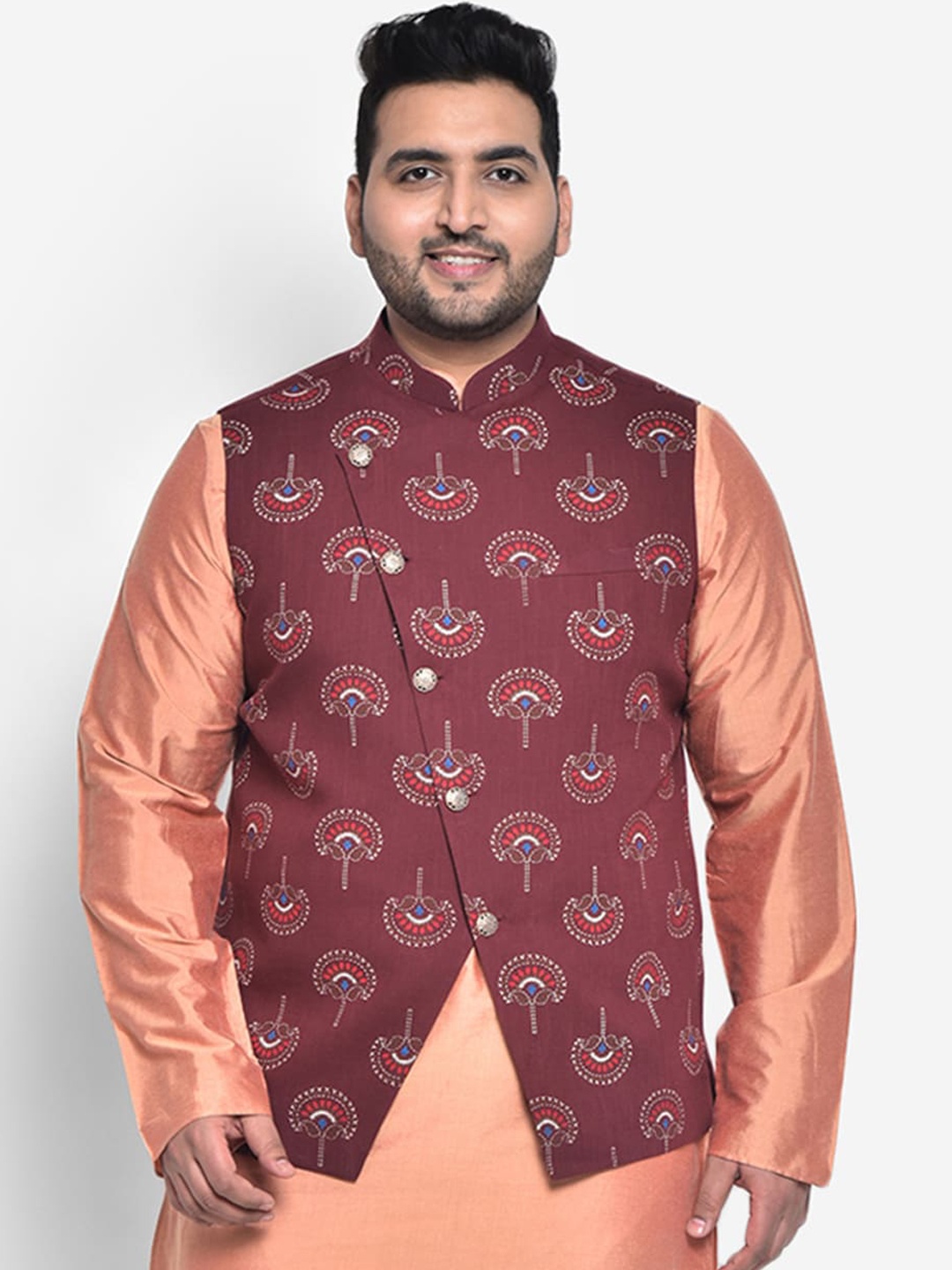 

KISAH PLUS Men Maroon Printed Woven Nehru Jacket