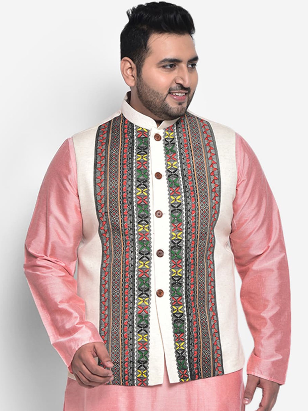 

KISAH PLUS Men White Printed Nehru jacket