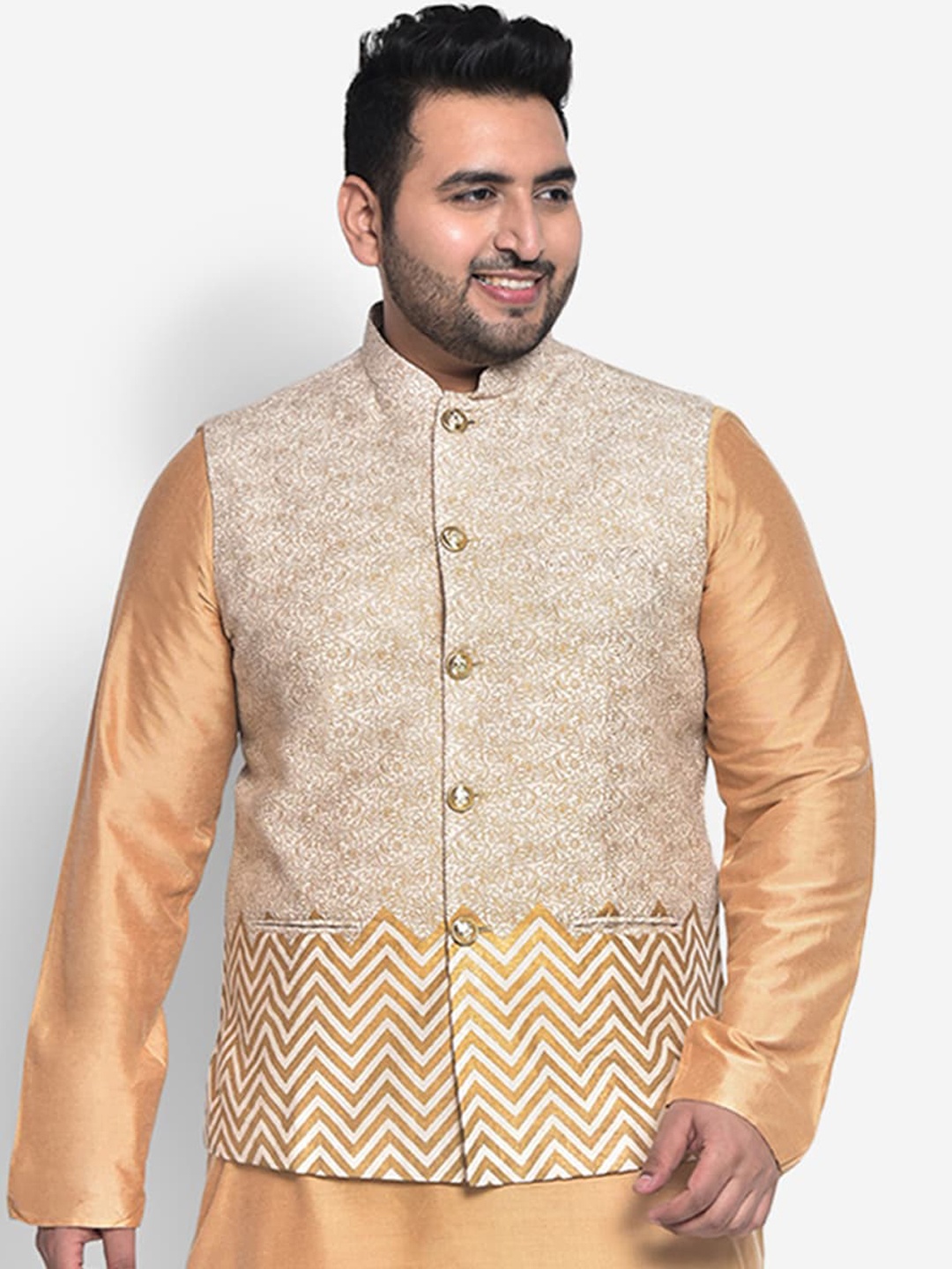 

KISAH PLUS Men Beige Printed Nehru Jackets