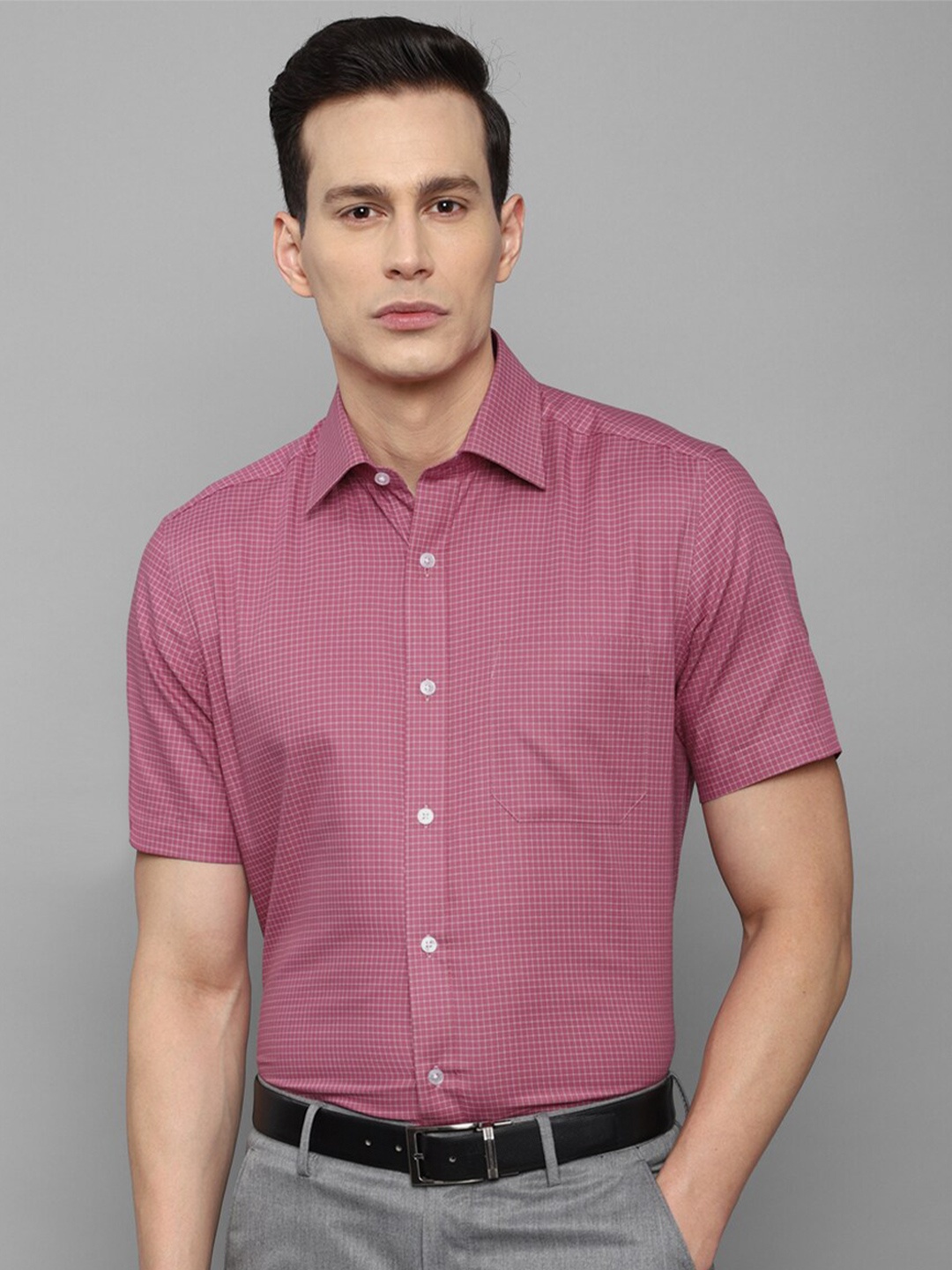 

Louis Philippe Men Pink Micro Checks Formal Shirt