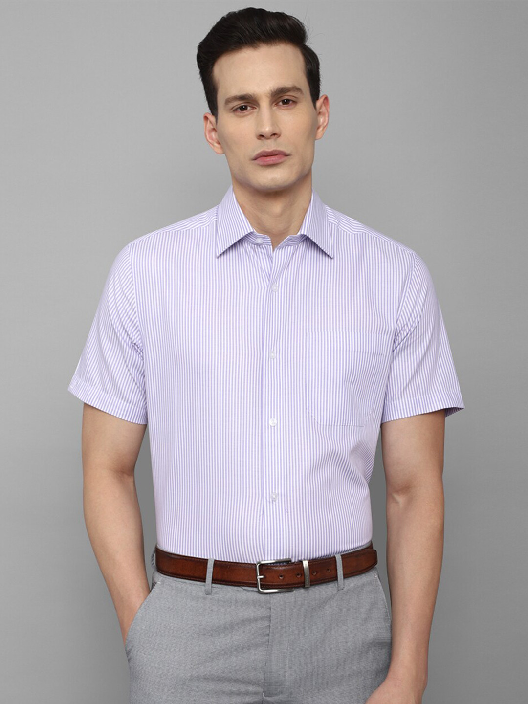 

Louis Philippe Men Purple Striped Formal Shirt