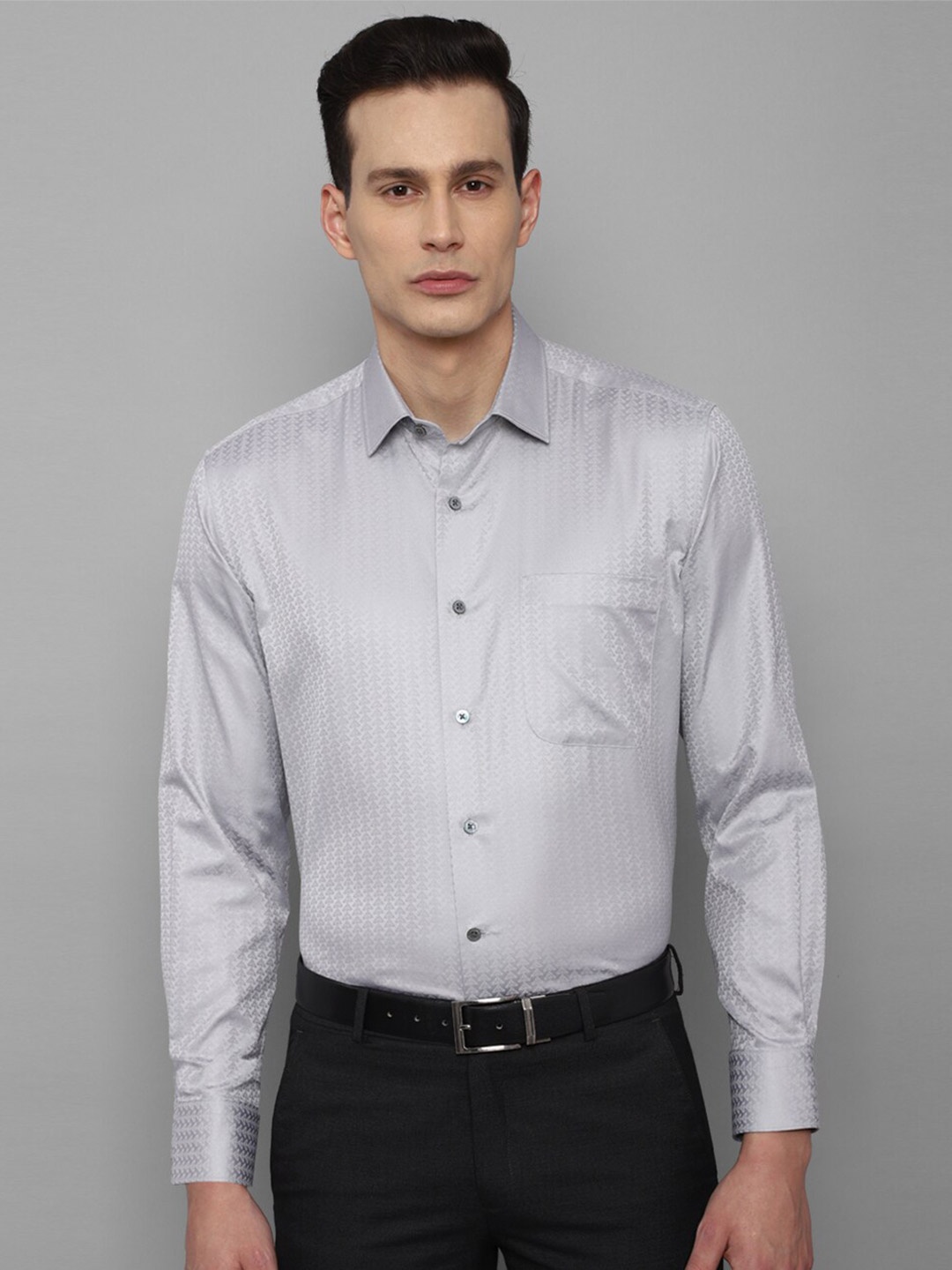 

Luxure by Louis Philippe Men Grey Striped Formal Shirt