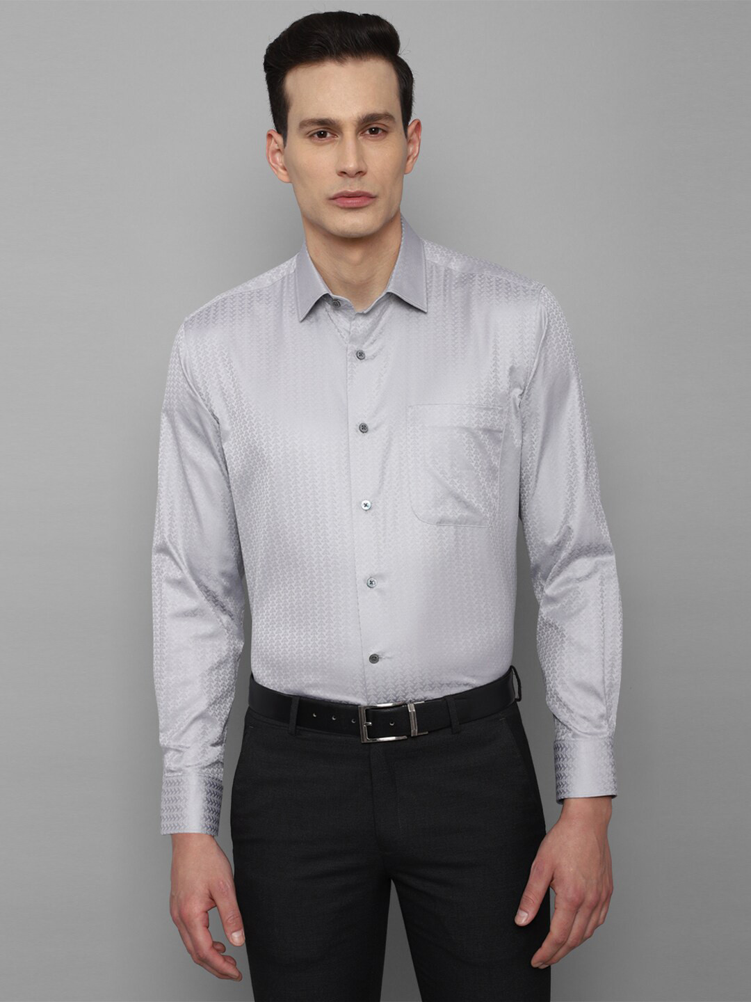 

Luxure by Louis Philippe Men Grey Striped Formal Shirt