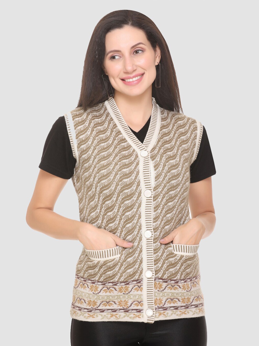 

aarbee Women White & Beige Cardigan