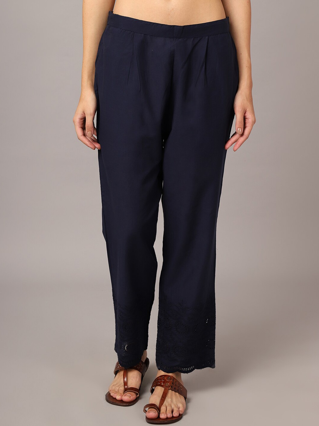 

Cantabil Women Navy Blue Casual Trousers