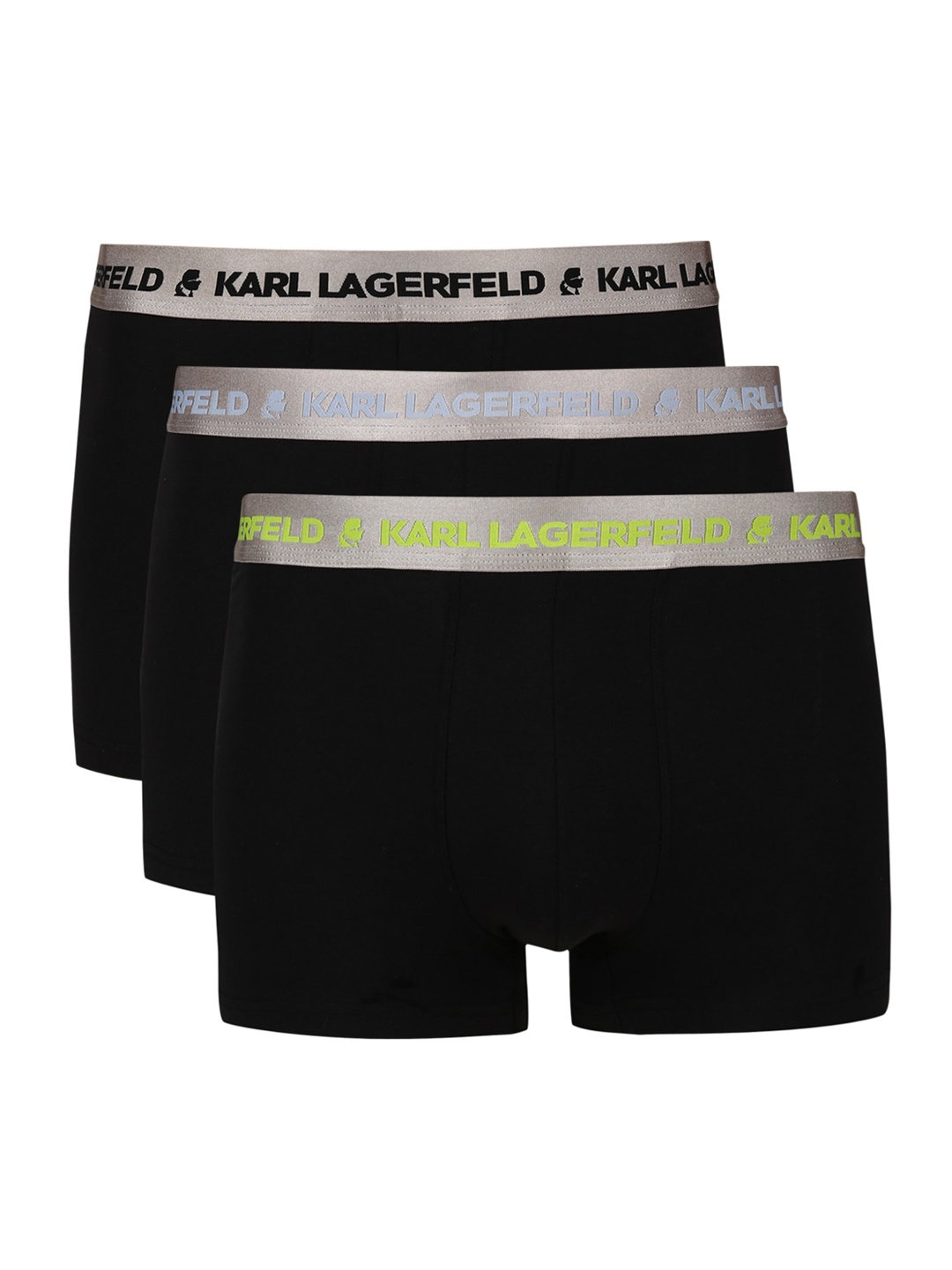 

Karl Lagerfeld Men Pack Of 3 Black Solid Cotton Multicoloured Waistband Trunks