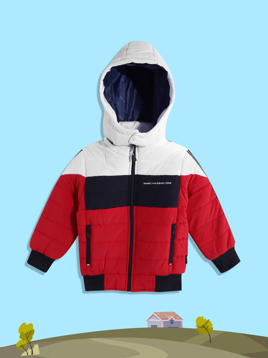 

Okane Boys Red & White Striped Detachable Hood Bomber Jacket